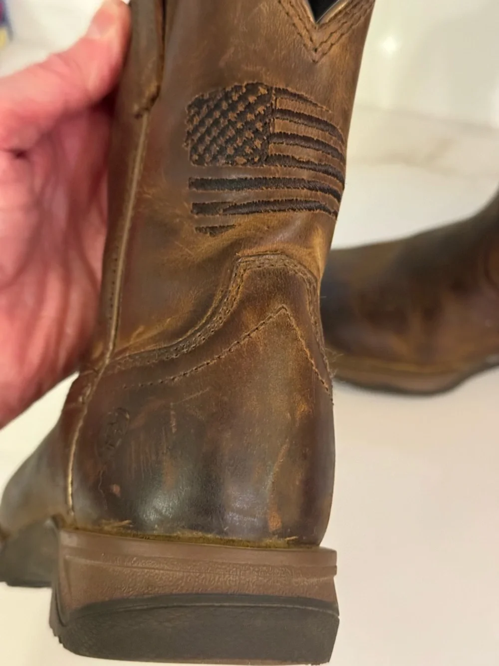 Ariat Brown Leather Western Pull-On Work Boot Kids size 9